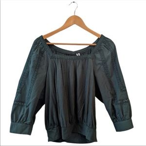 Anthropologie Deep Green Peasant Blouse Top Size M